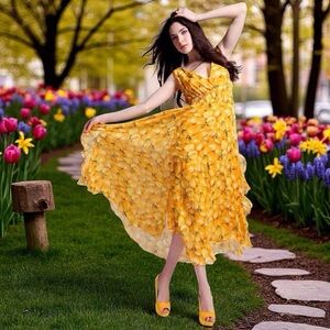 NWOT Beautiful Lemon Print inspired‎ Working Women Maxi Dress sz S/M